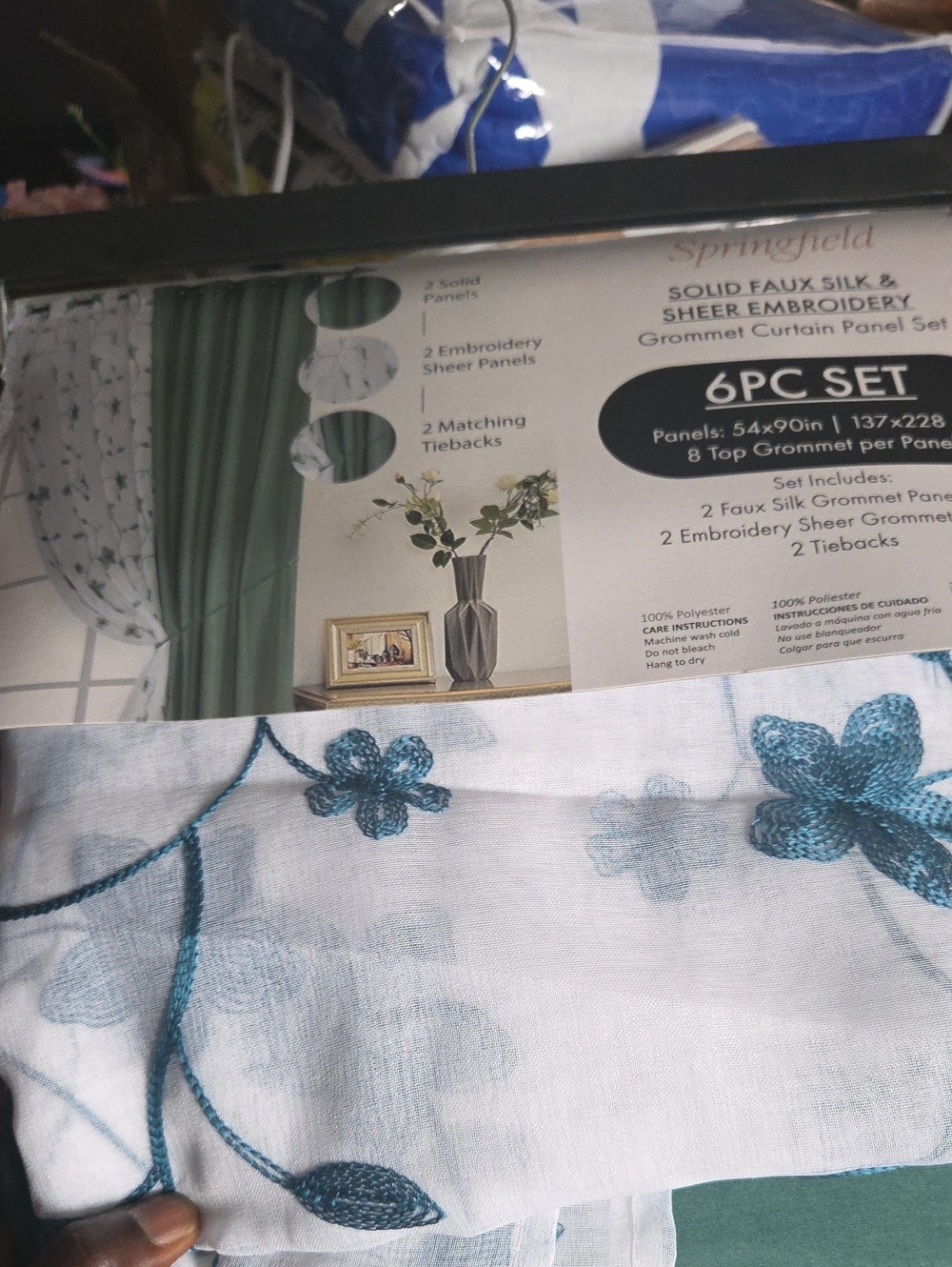 Teal Embroidered Sheer Curtain Panel Set